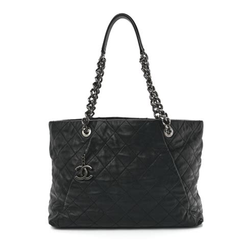 CHANEL Calfskin Quilted Large Coco Pleats Tote Black